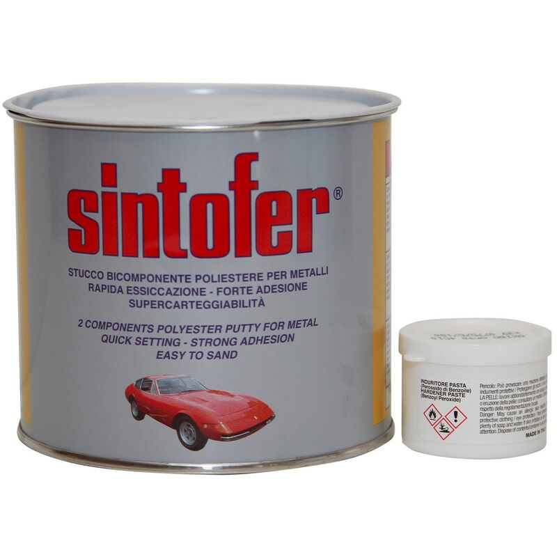 Sintofer 750 ml stucco grigio pasta per carrozzeria metalli auto con  induritore