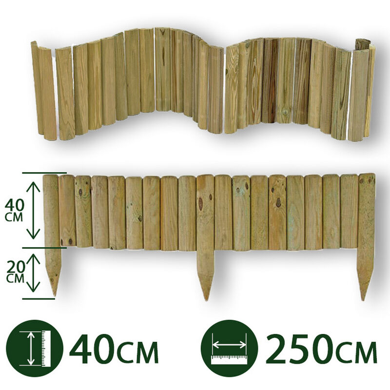 Bordura flessibile in legno, 40 x 7 x 250 cm. Design e decorazione per i  giardini.