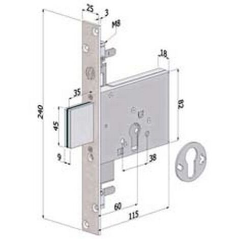 1PZ SERRATURA TRIPLICE INFILARE PROFILO EUROPEO 3 MANDATE 2053 - mm.70 (2053XZB7025)