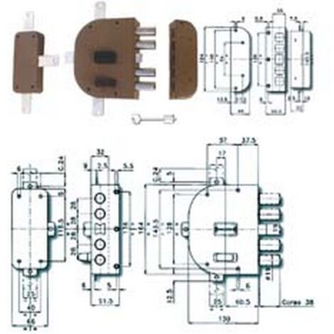 1PZ SERRATURA QUINTUPLICE DA APPLICARE CON SCROCCO DOPPIA MAPPA 2350 - mm.60 DX (2350-01)