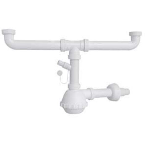 SIFONE PP A BOTTIGLIA 2 VASCHE + 1 ATTACCO - BIANCO MM 40/32 1"1/4 - 5 pezzi