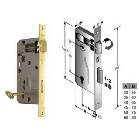 1PZ SERRATURA A BUSSOLA DA INFILARE BORDO QUADRO OTTONATO - mm.45 bordo acciaio ottonato