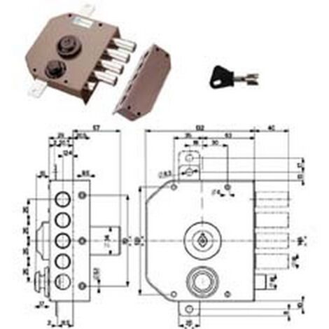 1PZ SERRATURA TRIPLICE DA APPLICARE CON SCROCCO A POMPA 30630 - mm.60 DX cilindro  mm.30 (30630VD60XE)