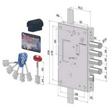 1PZ SERRATURA TRIPLICE APPLICARE PER PORTE BLINDATE D.MAPPA INTERNO 28 240 - (2401DCR0328S56)