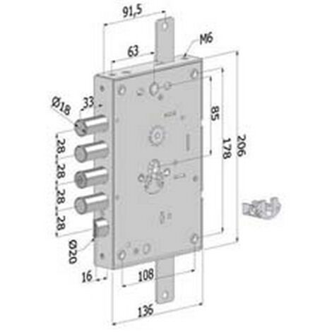 1PZ SERRATURA TRIPLICE PER PORTE BLINDATE CILINDRO EUROPEO REVERS.INTERNO 28 265 - (2651SCR0328CXX)
