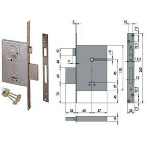 SERRATURA DA INFILARE DOPPIA MAPPA CON SCROCCO 57250 - MM.60 (57250600)