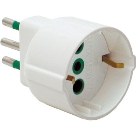 1PZ ADATTATORE SEMPLICE IN BLISTER 2P+T spina 10A/ presa schuko (1/2)