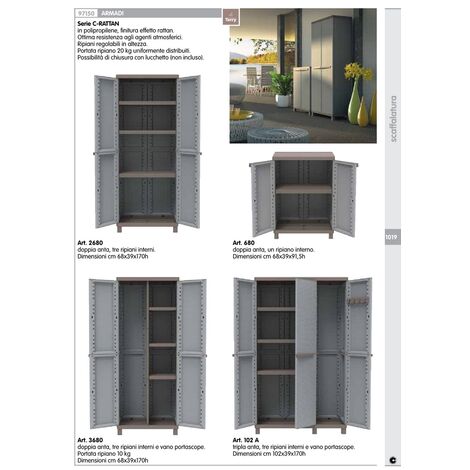 ARMADIO TERRY CRATTAN 2ANTE 3 RIPIANI 68X39X170H CON VANO PORTA SCOPE 3680