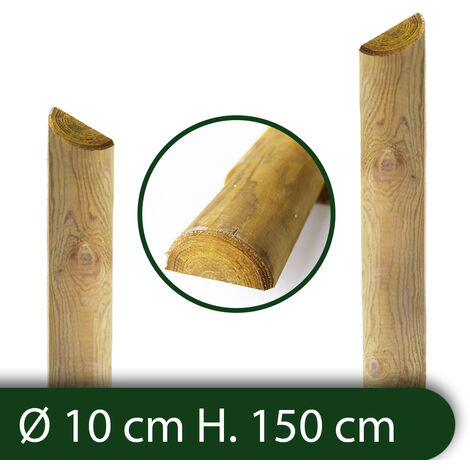 10PZ MEZZI PALI IN LEGNO CM 10 LUNGHEZZA CM 150 H PER RECINZIONE TRATTATI  IMPREGNATI PER STACCIONATA/STECCATO MEZZO PALO TONDO