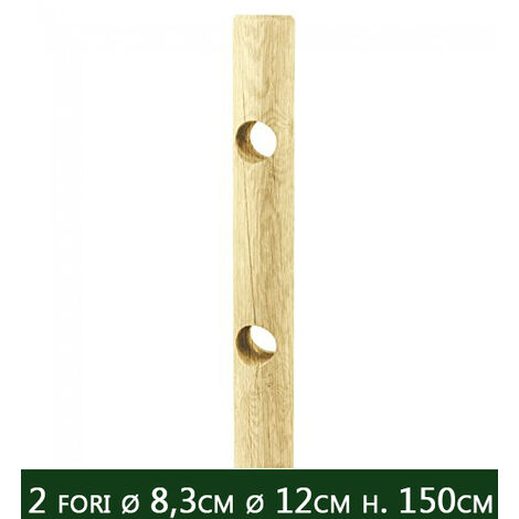 1PZ PALI IN LEGNO CON 2 FORI E CON PUNTA TRATTATI PER STACCIONATA Ø 12 H 150