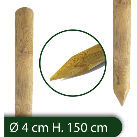 10PZ Pali tondi in legno con punta per recinzione impregnati Ø 4x150 CM