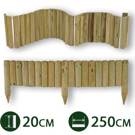 1PZ BORDURA AIUOLE FLESSIBILE LEGNO PINO IMPREGNATO Ø 5 CM 20X250 H GIARDINO nx1