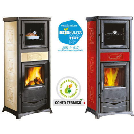 Termostufa A Legna Nordica Rossella Plus Bordeaux: Calore E Design Con Rivestimento In Maiolica - 4
