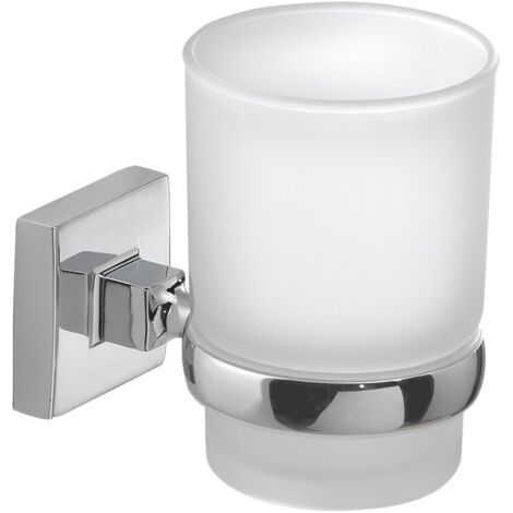 Portaspazzolino da parete in Acciaio e Cromall per bagno con bicchiere in vetro - OL10 Olimpo (1/4)