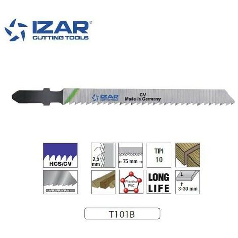 lame de scie sauteuse Izar T101B coupe propre 100mm TPI10 (x3)