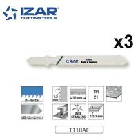 lame de scie sauteuse bimétal Izar T118AF pour tôle fines 76mm TPi21 (x3)