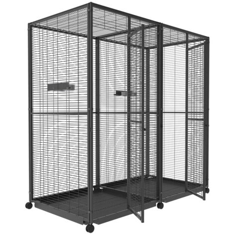 Volière d’intérieur sur roulettes divié en deux pour perroquets de 2m² à toit en maille, IMOR® (1/5)