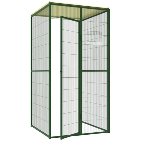 Sas de sécurité extérieur à toit plat pour volières – 3 panneaux en maille acier – Hauteur 203 cm – Ancrage au sol inclus – Imor (1/3)