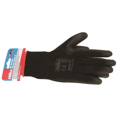 Hilka Black PU Work Gloves Size 9 / Medium