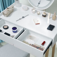 Coiffeuse Led,Table de Maquillage avec Miroir LED Éclairage de 3 Couleurs,2 Grands Tiroirs, 1Tabouret Blanc-Maxzzz