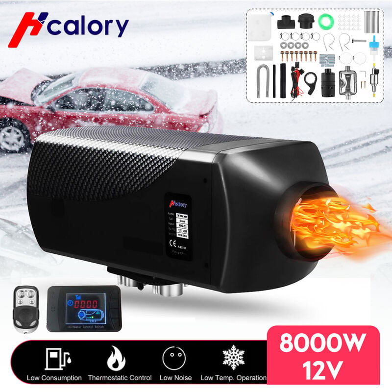HCalory 5KW 12V Chauffage de stationnement à essence Chauffage à air de voiture  Pompe à chaleur à air Chauffage avec télécommande Moniteur LCD