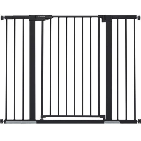 Barrière de Sécurité extensible Barrière d'escalier Fermeture facile pour bébé chien H.91 cm L.75-124 cm noir SwagX