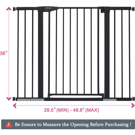 Barrière de Sécurité extensible Barrière d'escalier Fermeture facile pour bébé chien H.91 cm L.75-124 cm noir SwagX