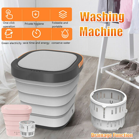 Mini machine à laver portable pliable électrique Machine à linge automatique avec fonctions de lavage et de vidange (rose, lavage et vidange)