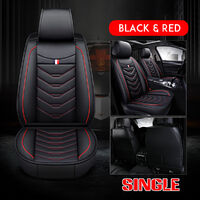 Siège avant de voiture universel en cuir intégral couvre ensemble de coussinets respirants (noir rouge)