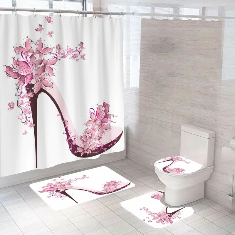 High Heels Shoes Shower Curtain for Bathroom Home Curtain with Hooks 71inch 