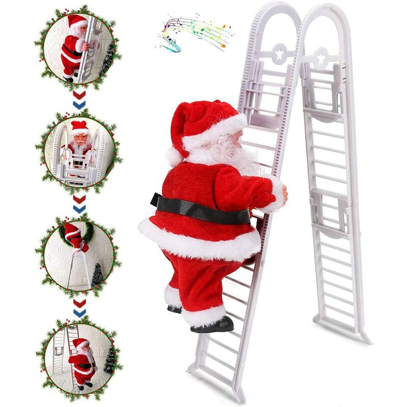 Electric Climbing Ladder Santa Claus Christmas Figurine Ornament Climb Up The Beads And Go Down 1236