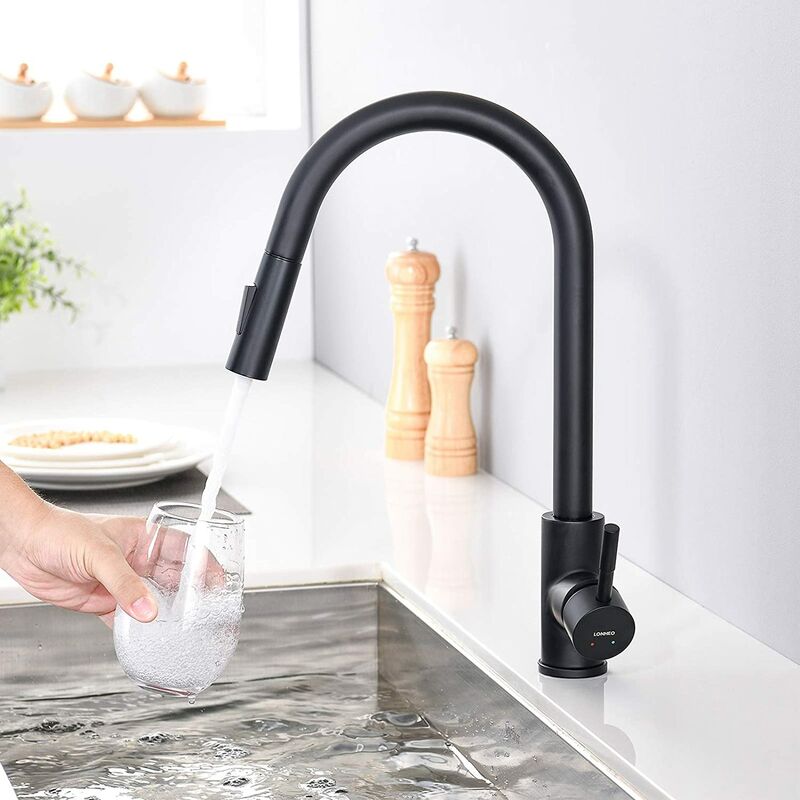 2 Hose Modern Kitchen Sink Mixed 360° Rotation Hot and Cold Water Faucet 