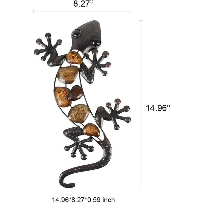 Metal Gecko Wall Decor Art Set of 2 Hanging for Outdoor Backyard Porch Home Patio Lawn Fence Decorations Wall Sculptures 