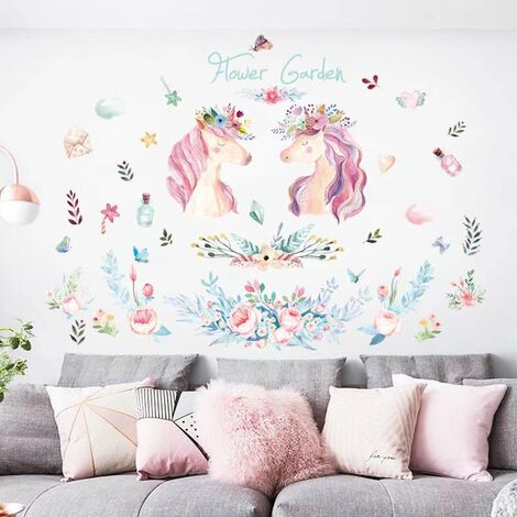 Unicorn wall sticker - detachable unicorn sticker with heart shape and reflective film and reflective film, suitable for birthday parties and children's rooms (image styles are randomly sent)