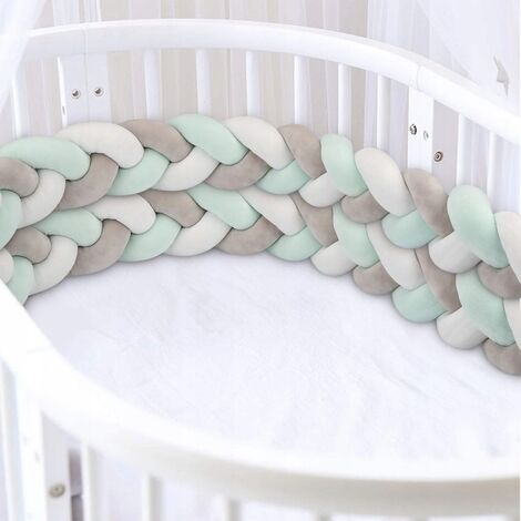 Bed Tower, Braided Bumper, Branded Baby Bed Crib 3 Weaving Baby Weaving Braided Bumper Decoration for Bed Bed (300cm Gray + White + Green)