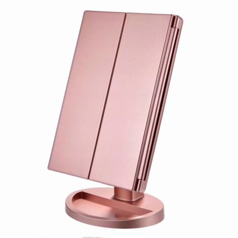 Enlightened courtesy mirror, magnification 1x / 2x / 3x, folding courtesy mirror, female, USB charging function, 180 degree adjustable support for kitchen countertop courtesy mirror (rose gold)