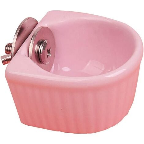 Small Animal Bowl, Removable Cage Feeder, Ceramic Pet Water and Feeder, Small Animal Supplies for Rabbits, Parrots, Squirrels, Chinchillas, Hamsters and Ferrets, 5.8cm Pink Trumpet