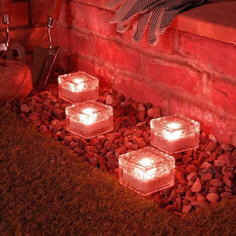 4pcs Ice Brick Light, IP68 Waterproof Ice Rock, LED Night Light, Built-in Solar Buried Crystal Landscape Light, Used for Decorating Yard Paths, Swimming Pools and Ponds (Red)
