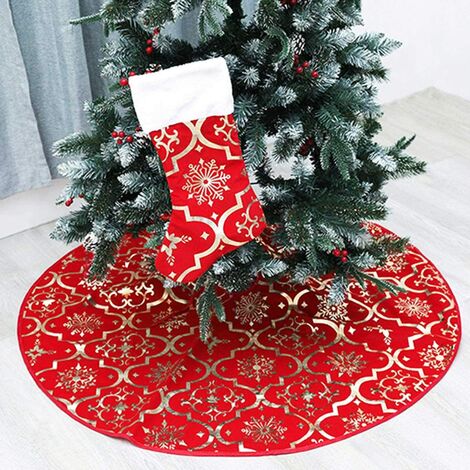 120cm Christmas Tree Skirt with Big Christmas Socks, Red Plush Tree Skirt, Christmas Tree Rug for New Years Christmas Party Home Decoration Give Christmas Stocking