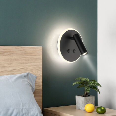 LED Bedside Lights Indoor Hotel Wall Lamp Bed Wall Lights Corridor Wall Lamp with Switch Black 9W (Round)