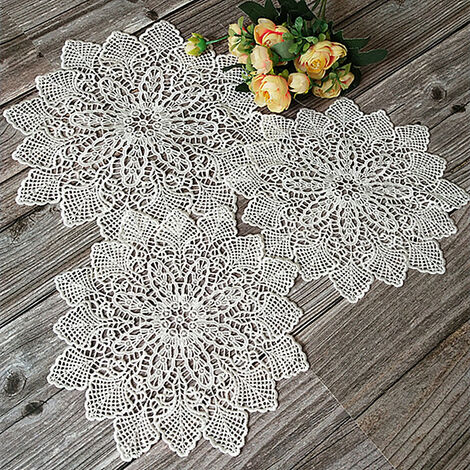New White Round Lace Matte Embroidery Table Place Pad Christmas Cloth Tea Dining Cup Coffee Cup Placemat