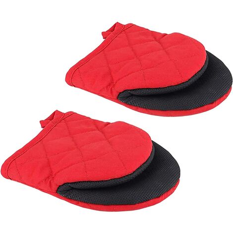 1 Pair Short Silicone Oven Gloves Heat Resistant for 500 Degree Non-Slip Surfaces and Hanging Loop Gloves Baking BBQ Machine Washable