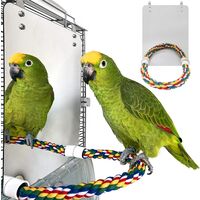 Stainless steel bird mirror with high parrot holder, suitable for small parrots, small