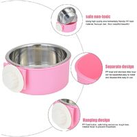 Pet Food Bowl Dog Cat Food Bowl Stainless Steel 2 in 1 Hanging Bowl Attach Cage Mount for Small Pets Dog Cat Rabbit Bird (Pink)