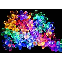 Solar Powered Outdoor String Lights with 50 Flower Shaped LEDs, 8 Light Modes, Color Changing - for Garden