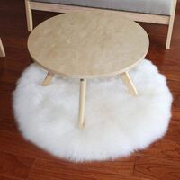 Faux Fur Rug, Fluffy Fleece Imitation Zone Non-slip Mat Yoga Mat for Living Room Bedroom Sofa Floor Mat (White Round, 45x45cm)