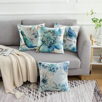 4 Pieces of Decorative Square Cushion Cushion Cover with Flower and Bird Pattern 45x45cm Sofa Car Home Decoration Blue Cushion Cover