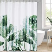 12 Plastic Hooks Shower Curtain with Hooks, Banana Leaf Pattern Tropical Palm Green Plants, Waterproof Fabric and Heavy Duty Mold for Room 180 * 180cm (Excluding Shower Curtain Rods and other decorative items)