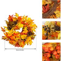 Artificial Autumn Fall Wreath, Front Door Wreath with Maple Leaves Pine Cones and Red Berry for Autumn Halloween Thanksgiving Day, Indoor Outdoor Decor