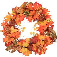 Artificial Autumn Fall Wreath, Front Door Wreath, Christmas Wreath with Pumpkin Maple Leaves and Red Berry for Autumn Halloween Thanksgiving Day, Indoor Outdoor Decor